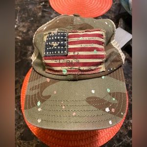 Denim & supply Ralph Lauren flag camo mesh hat adjustable paint splatter